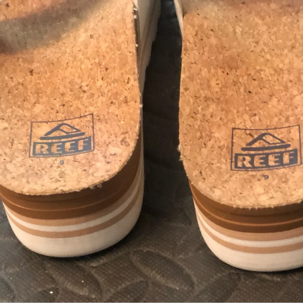 Reef woman White Double-Strap Cork Footbed Slide Vista Sandal sz 9